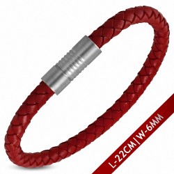 Bracelet en cuir tressé rouge fermeture magnétique 22 cm x 6 mm