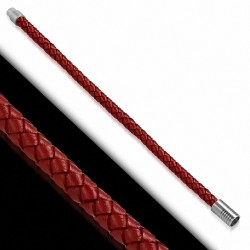 Bracelet en cuir tressé rouge fermeture magnétique 22 cm x 6 mm