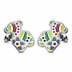 Paire de boucles d'oreilles clous en acier ours en peluche bonbons