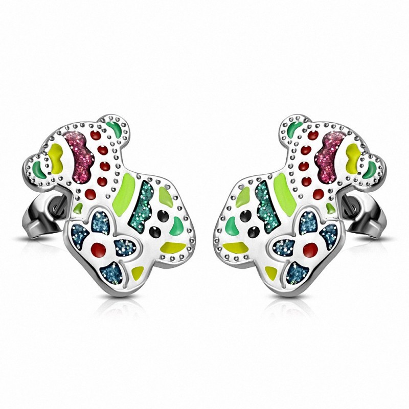 Paire de boucles d'oreilles clous en acier ours en peluche bonbons