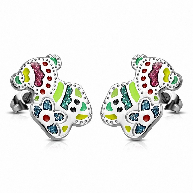 Paire de boucles d'oreilles clous en acier ours en peluche bonbons