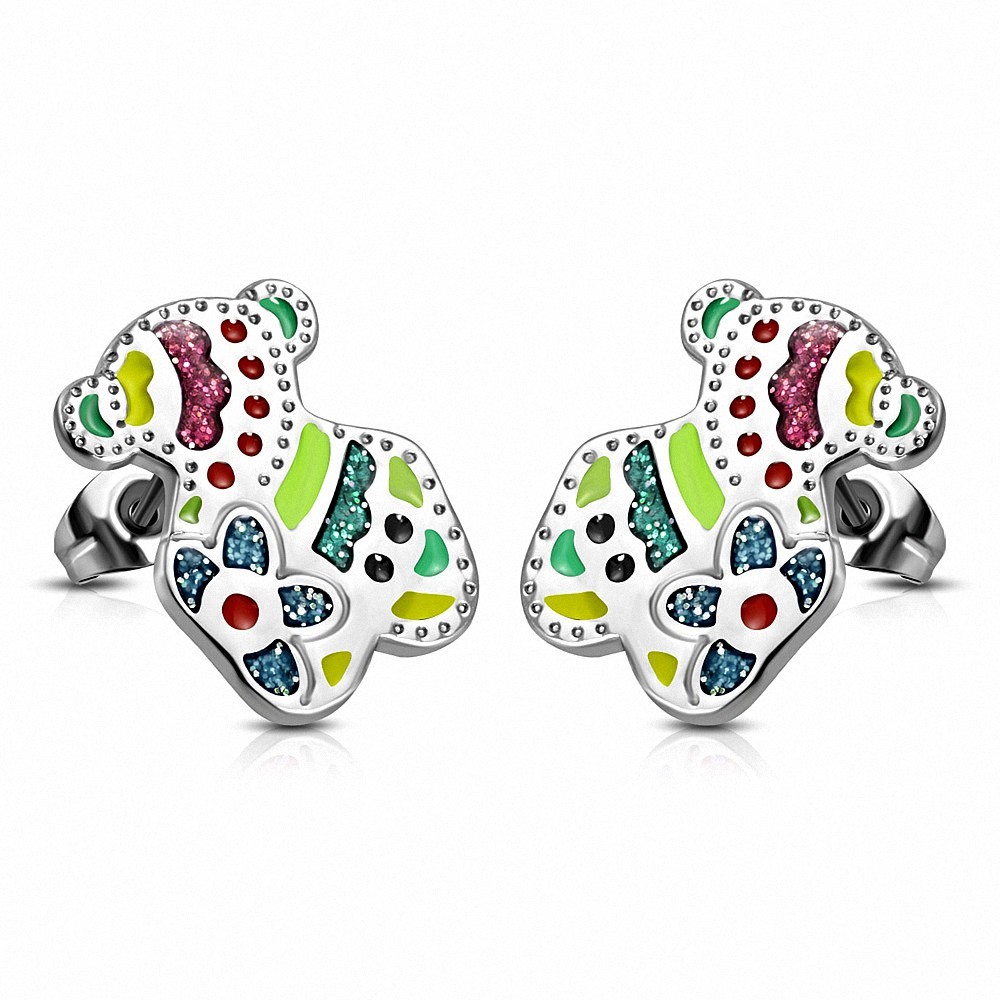 Paire de boucles d'oreilles clous en acier ours en peluche bonbons