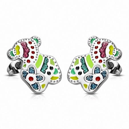 Paire de boucles d'oreilles clous en acier ours en peluche bonbons