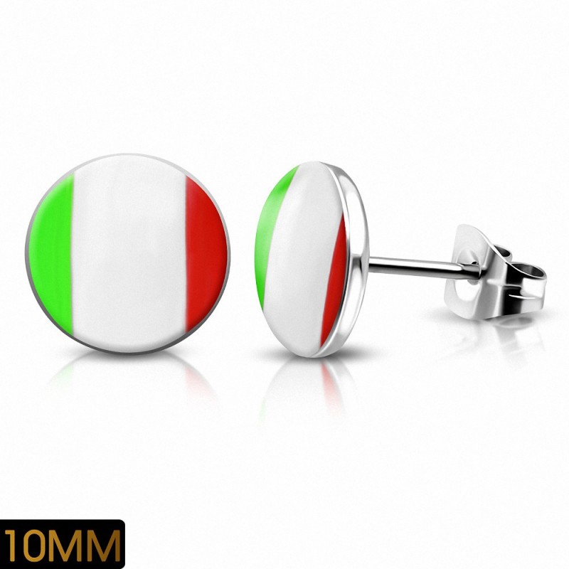 Paire de boucles d'oreilles clous en acier drapeau Italie