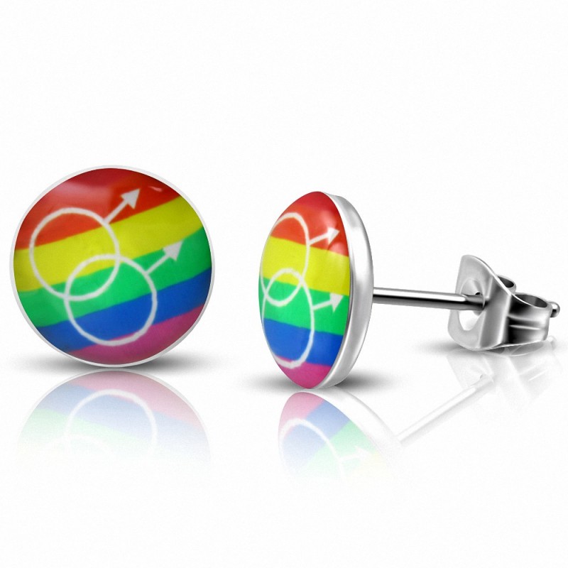 Paire de boucles d'oreilles clous en acier inoxydable LGBT masculin