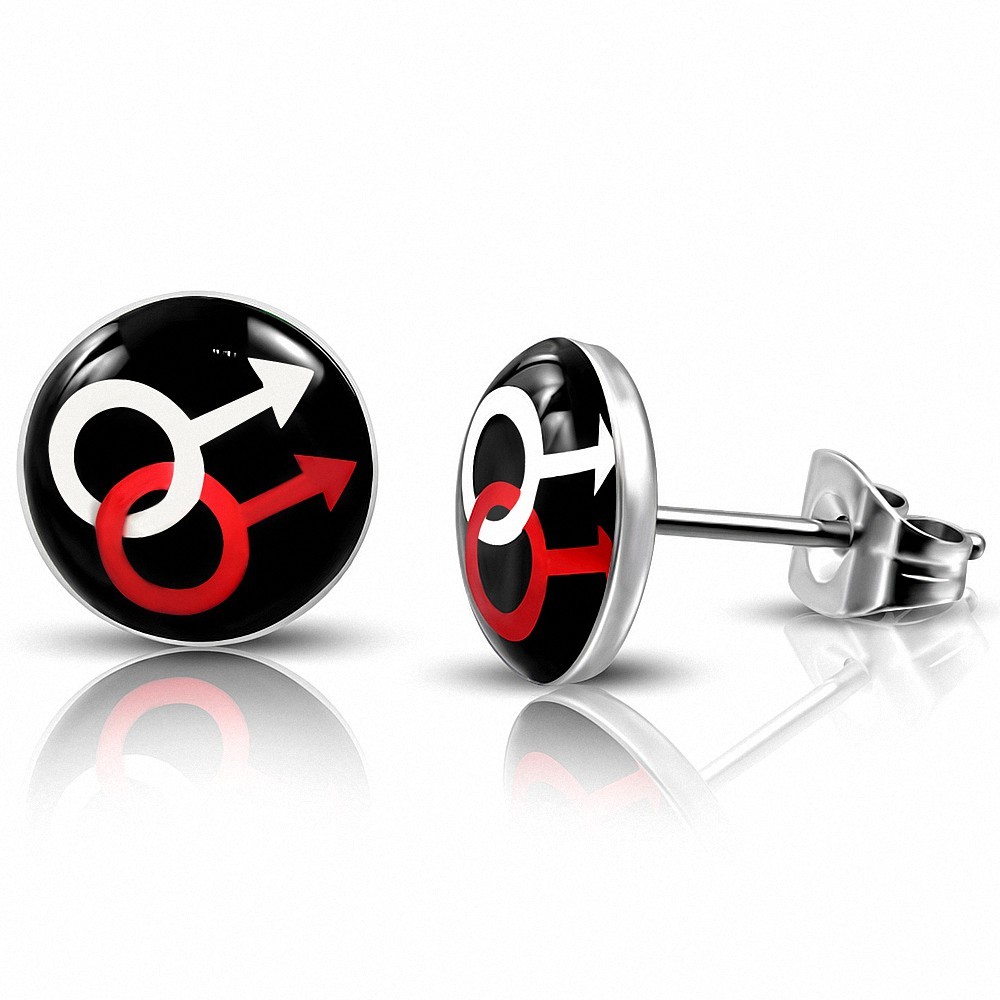 Paire de boucles d'oreilles clous en acier inoxydable symbole masculin