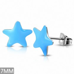 Paire de boucles d'oreilles clous en acier avec étoile bleue de 7 mm