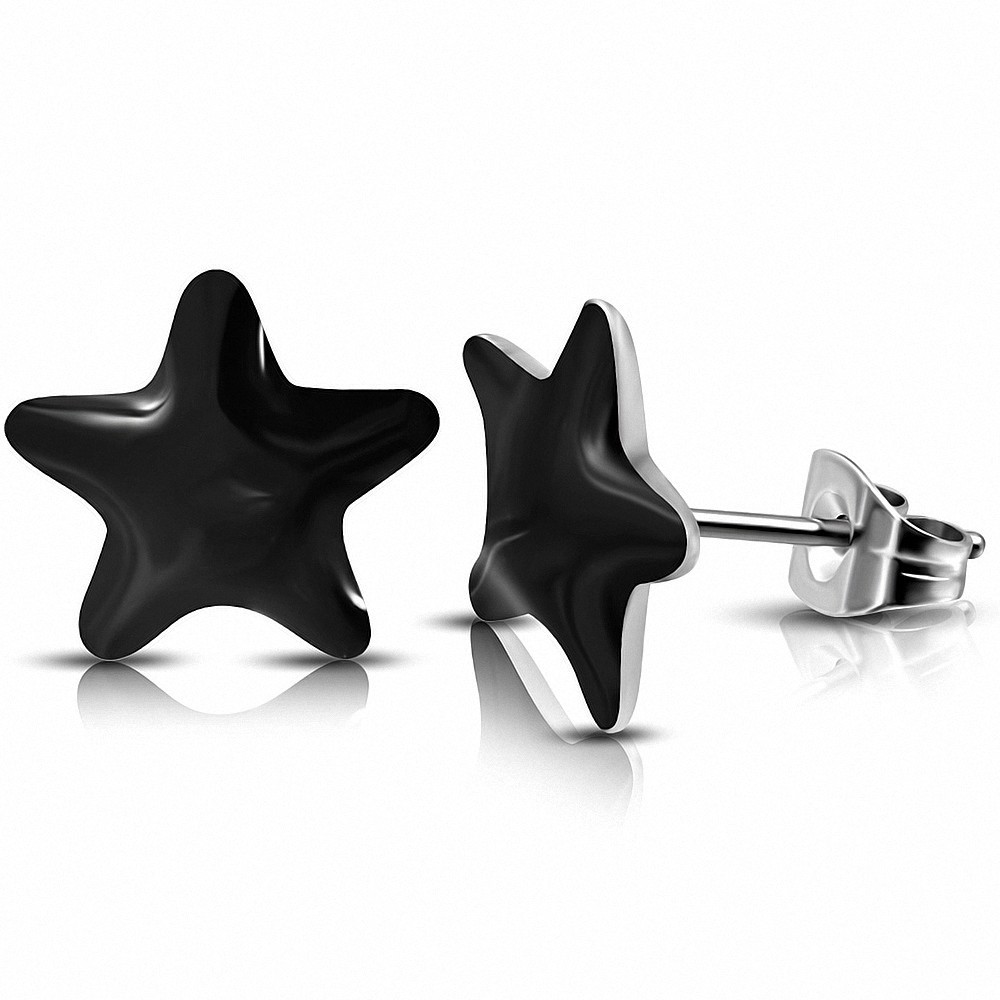 Paire de boucles d'oreilles clous en acier avec étoile noire de 7 mm