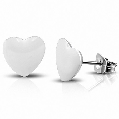 Paire de boucles d'oreilles clous en acier avec coeur blanc de 7 mm