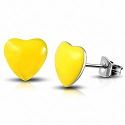 Paire de boucles d'oreilles clous en acier avec coeur jaune de 7 mm