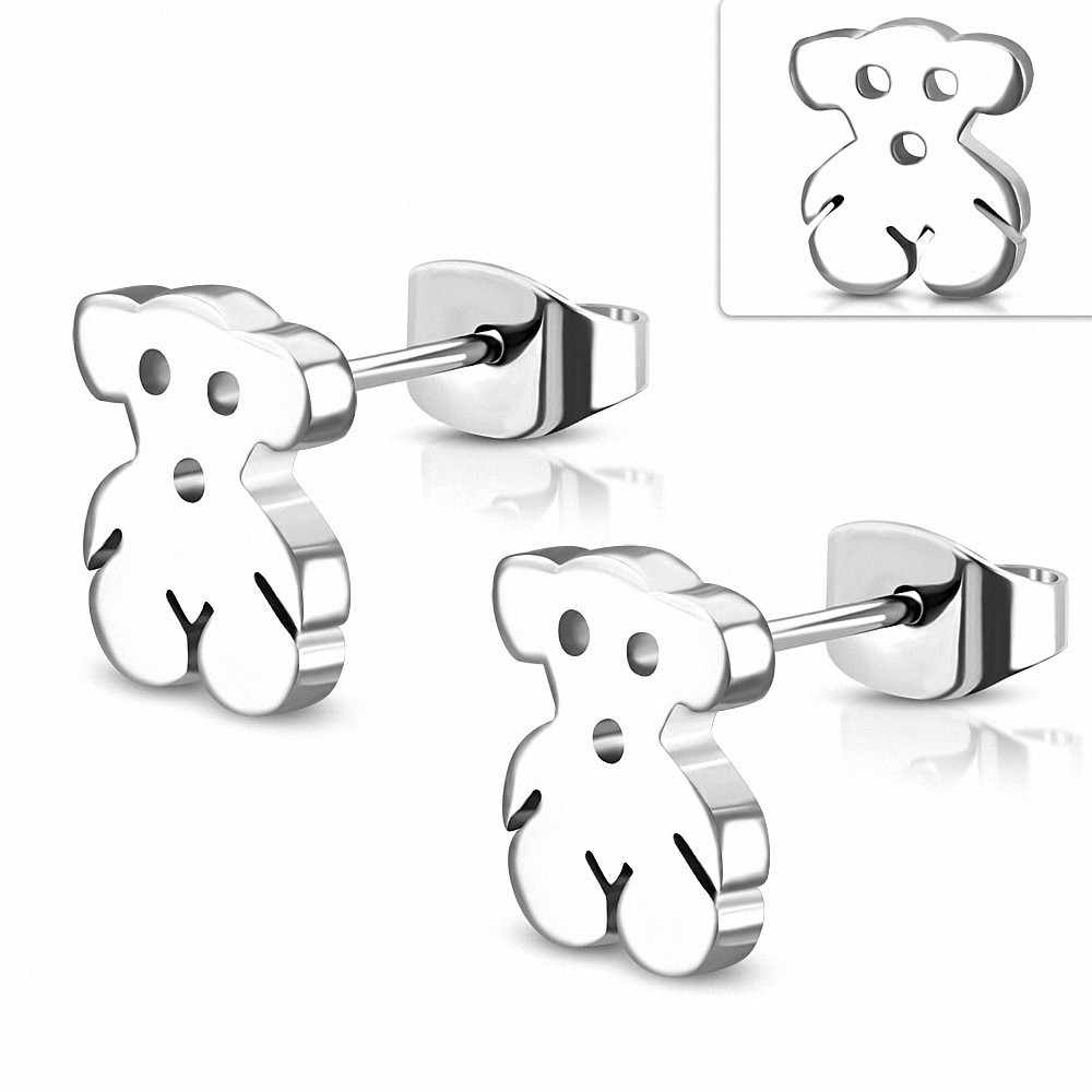 Paire de boucles d'oreilles clous en acier inoxydable ourson