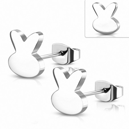 Paire de boucles d'oreilles clous en acier inoxydable lapin