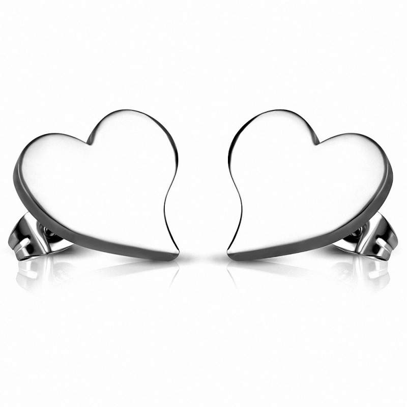 Paire de boucles d'oreilles clous en acier inoxydable coeur filant 9 mm