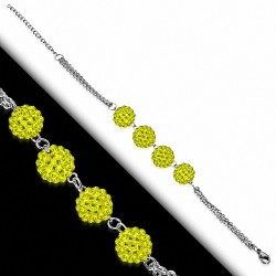 Bracelet en acier avec 4 boules shamballa zirconium jaune topaze