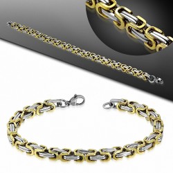 Bracelet en acier argenté et doré maille byzantine 21 cm x 5