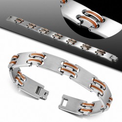 Bracelet homme en acier inoxydable avec caoutchouc orange 22 cm x 13 mm