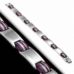 Bracelet homme en acier inoxydable avec caoutchouc violet 22 cm x 14 mm