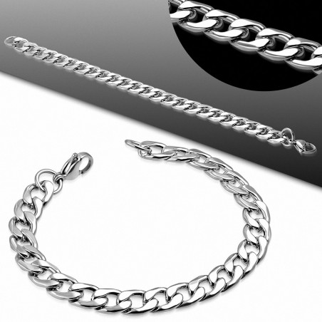 21cm x 9.5mm | Bracelet à maillons cubains à maillons plats et fermoir à mousqueton en acier inoxydable