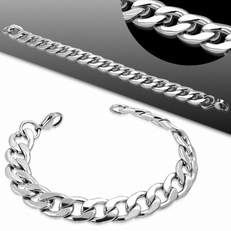 20cm x 11.5mm | Bracelet à maillons cubains à maillons plats à fermoir mousqueton en acier inoxydable