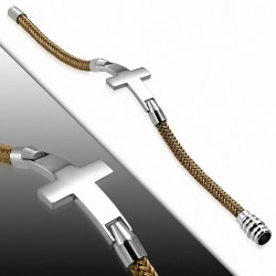 Bracelet en fil tissé marron de style croisé en acier inoxydable à verrouillage magnétique