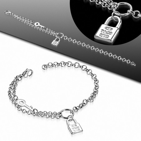 Bracelet chaîne à maillons en acier inoxydable avec cadenas de charm