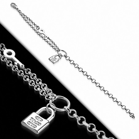Bracelet chaîne à maillons en acier inoxydable avec cadenas de charm