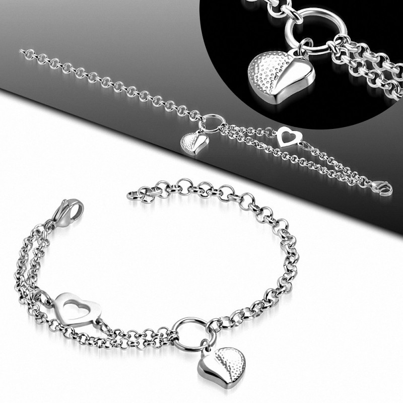 Bracelet à mailles en acier inoxydable avec pendentif fantaisie d'amour en forme de coeur