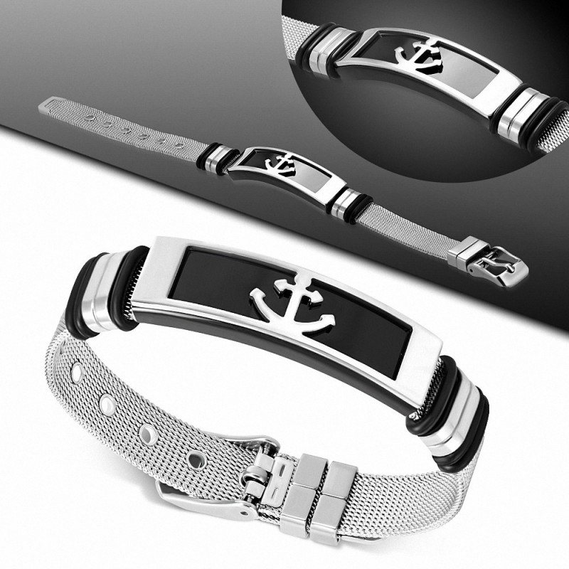 Bracelet en mailles avec boucle de ceinture en acier inoxydable ancré marin de type montre militaire