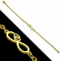 Bracelet chaine maillons symbole infini coeur ouvert coeur acier inoxydable doré
