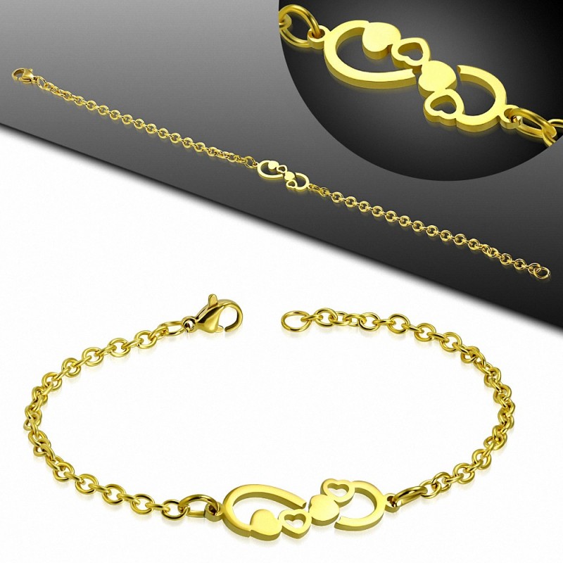 Bracelet chaine maillons symbole infini coeur ouvert coeur en acier inoxydable doré