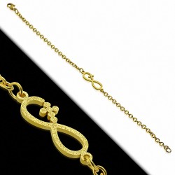 Bracelet chaîne en maillons avec symbole croix infini en acier inoxydable plaqué couleur or et fleurs