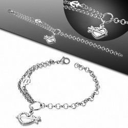 Bracelet chaîne à maillons en acier inoxydable avec breloque marine et coeur
