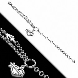 Bracelet chaîne à maillons en acier inoxydable avec breloque marine et coeur