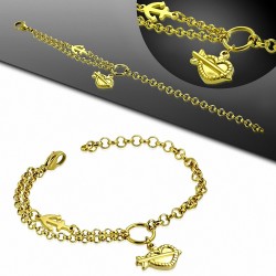 Bracelet chaine maillon marine avec pendentif coeur en acier inoxydable plaqué de couleur d'or
