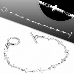 Bracelet à bascule à maillons en acier inoxydable avec croix latine