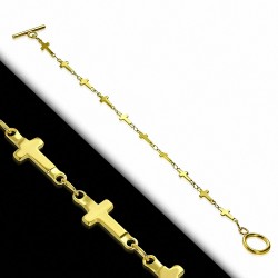 Bracelet à bascule en acier inoxydable doré avec chaîne en croix latine