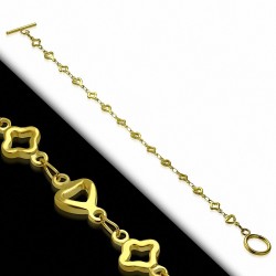 Bracelet à bascule en acier inoxydable doré avec coeur en forme de coeur