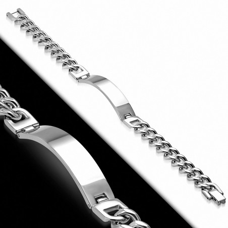 21cm x 10mm | Bracelet chaîne cubaine à maillons cubiques de style montre gravable en acier inoxydable
