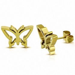 Boucles d'oreilles papillon en acier inoxydable plaqué en couleur d'or (paire)