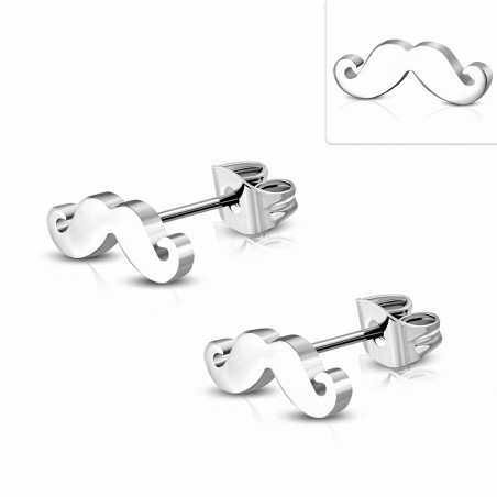 Boucles d'oreilles clous en acier inoxydable moustache (paire)