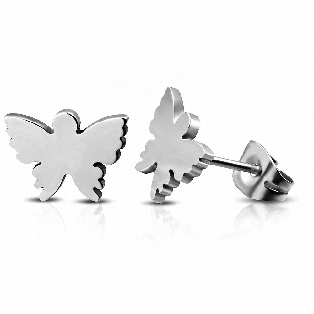 Boucles d'oreilles clous papillon acier inoxydable (paire)