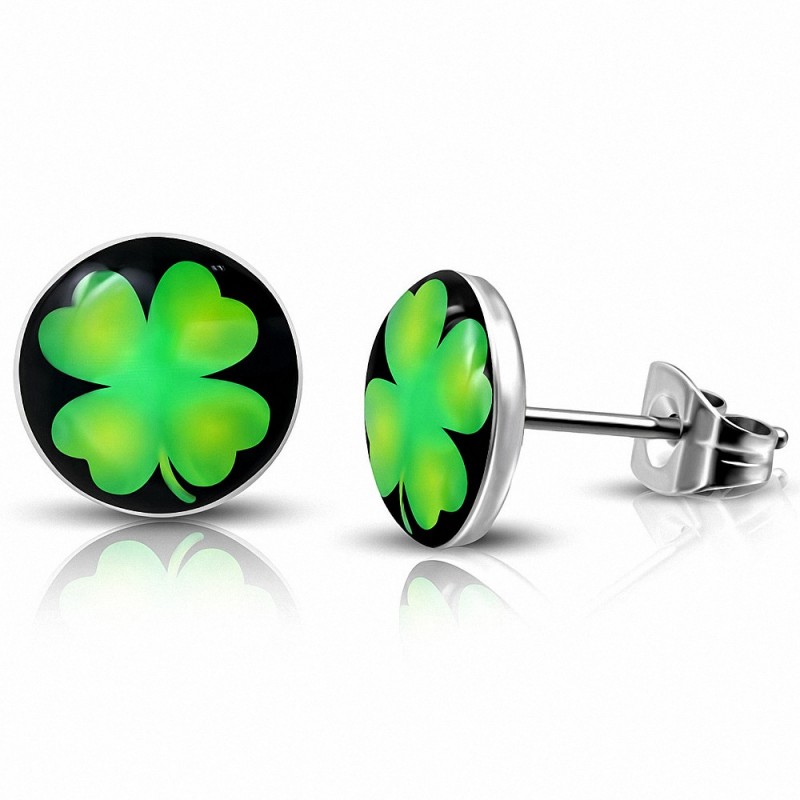 10mm | Boucles d'oreilles à trois tons en forme de coeur de Shamrock avec coeur d'amour en acier inoxydable (paire)