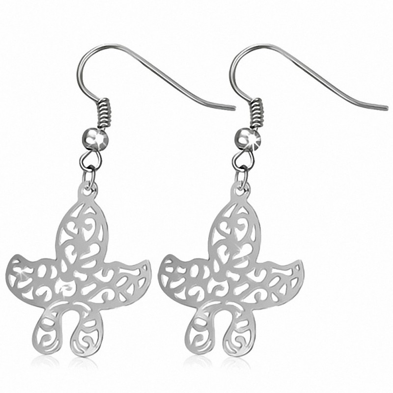 Boucles d'oreilles à crochet en forme de goutte d'eau en forme de fleur d'orchidée en filigrane en acier inoxydable (paire)