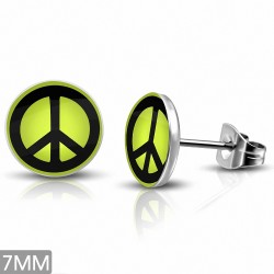 7mm | Boucles d'oreilles clous rondes à 3 tons en acier inoxydable avec signe de la paix