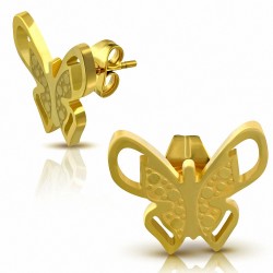 Boucles d'oreilles papillon fantaisie en acier inoxydable plaqué en couleur d'or (paire)