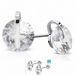 Boucles d'oreilles clous en croix latine en acier inoxydable avec CZ transparent (paire)