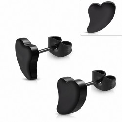 Boucles d'oreilles clous forme de coeur d'amour acier inoxydable noir (paire)