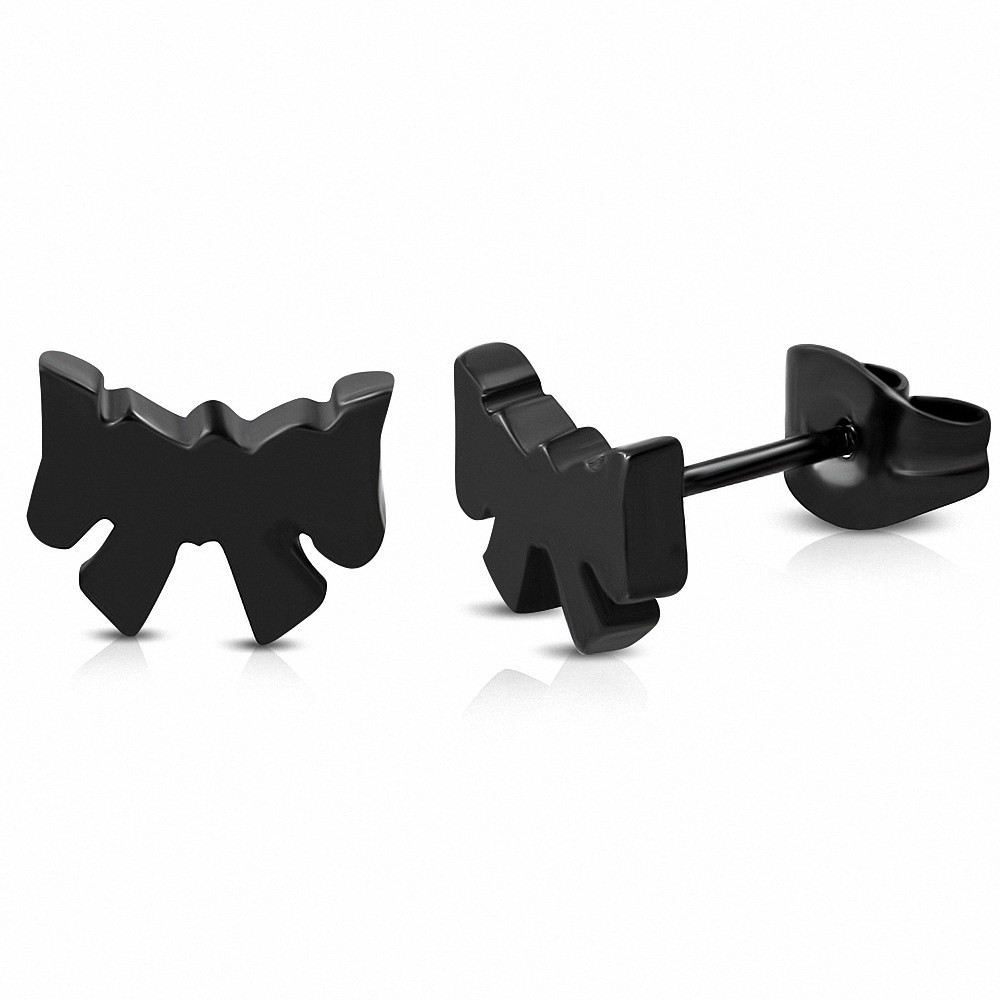 Boucles d'oreilles noeud / ruban en acier inoxydable noir (paire)