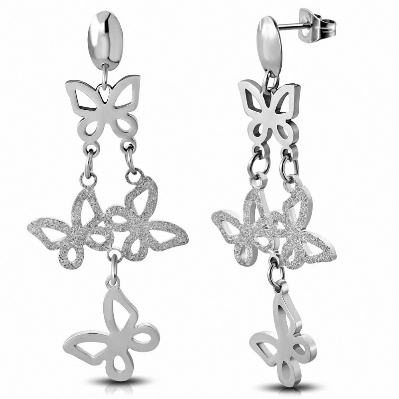 Boucles d'oreilles clous en forme de goutte de papillon Journey sablées en acier inoxydable (paire)