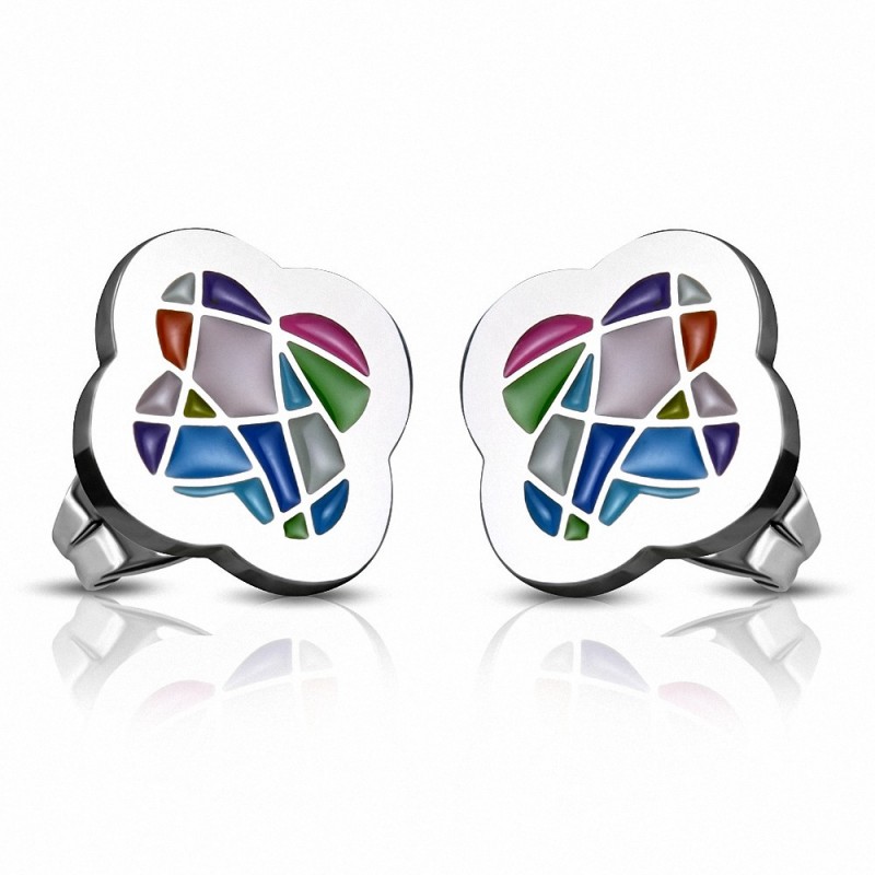 Boucles d'oreilles clous en acier inoxydable émaillées colorées (paire)